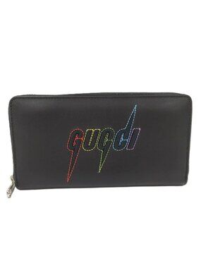 Gucci Blade Embroidery Zip Around Wallet